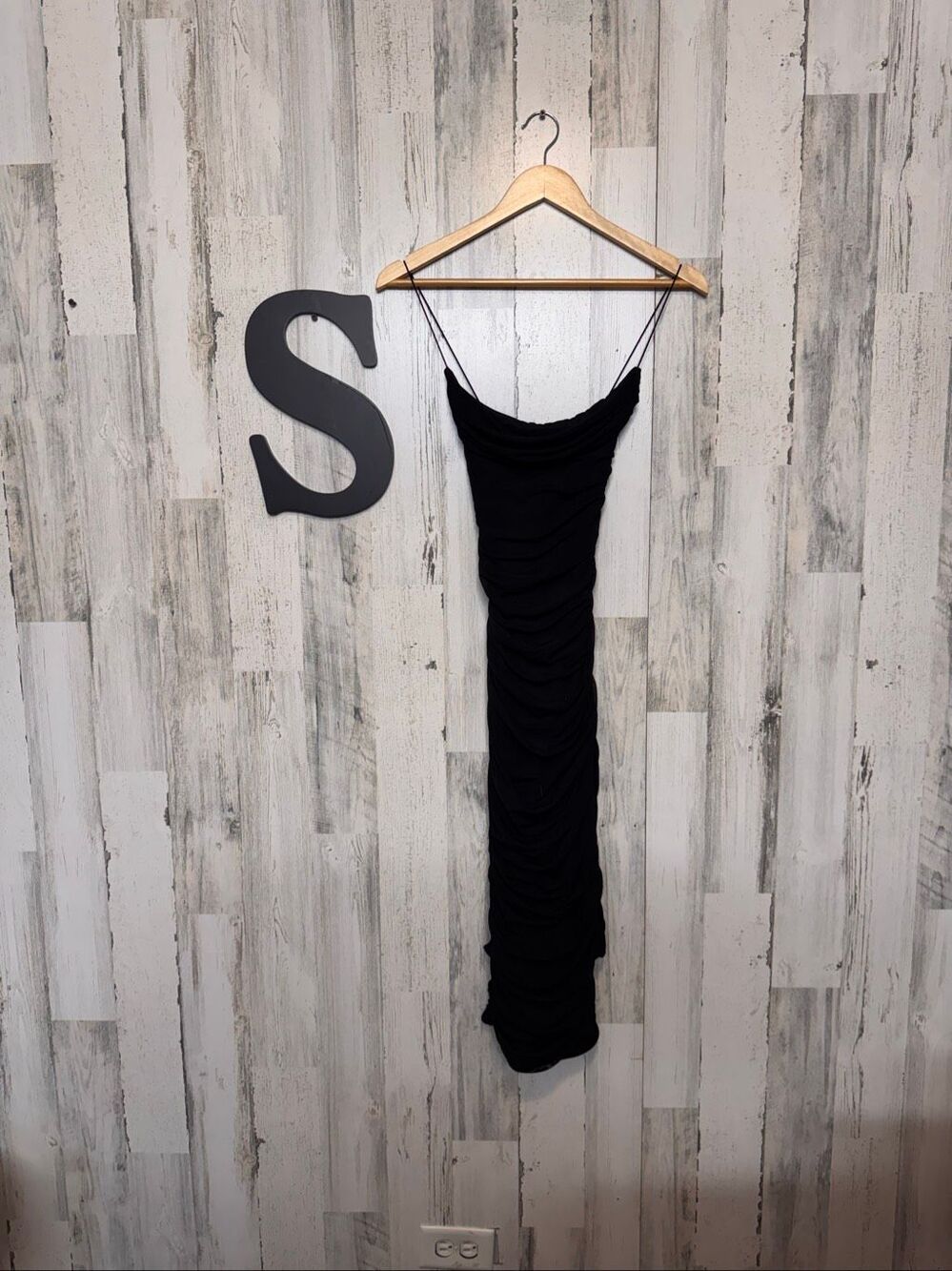 Oh Polly Black Ruched Cowl Neck Maxi Dress Womens Size US 6 UK 10 Spaghetti Stra